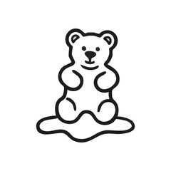 Melting Gummy Bear Line Art Icon. A charming black and white sketch of a gummy candy dissolving. This artwork conveys fragility, transformation, and the ephemeral nature of joy or treats.