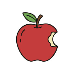 Bitten Red Apple Drawing. A vibrant crimson fruit with a portion consumed, symbolizing healthy eating or a quick snack. Ideal for nutrition and fresh produce concepts.