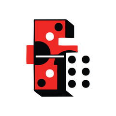 Abstract Red Geometric Domino Art. Vibrant crimson and stark black shapes form a modern game piece, symbolizing strategy, connection, and the thrill of chance. Bold graphic design.