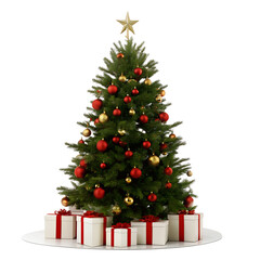 green fir, christmas tree and presents, christmas gifts, isolated 3d-illustration