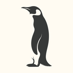 Obraz premium Vector art of silhouette of an emperor penguin standing upright, isolated on a plain background, showcasing its distinctive markings and elegant posture