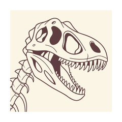 Detailed dinosaur skeleton skull roaring with open mouth and sharp teeth close up isolated on transparent background © abdur