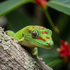 Obraz premium Colorful Gecko on Branch.
