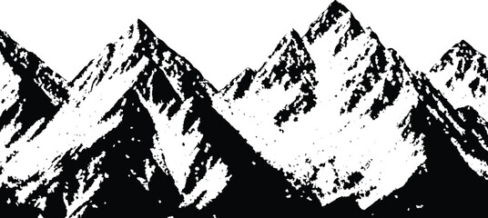 Retro halftone Mountain range with stippled texture vector illustration. Abstract vintage snowy hills and grainy dotted mountain range with grunge texture overlay.