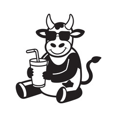 Funny Cow Drinking Milkshake Silhouette