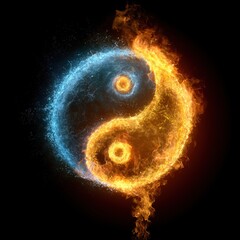 Fiery yin yang symbol glowing with energy cosmic illustration