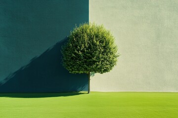 Minimal tree illustration with split green and blue background
