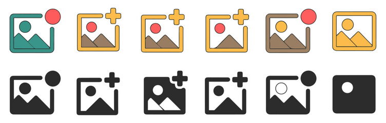 photo edit add image icon set vector