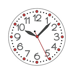 Modern abstract clock face with glowing red markers and sleek hands indicating time isolated on transparent background