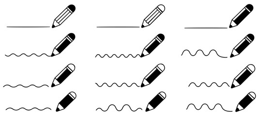 pencil pen eraser icon set for drawing tools