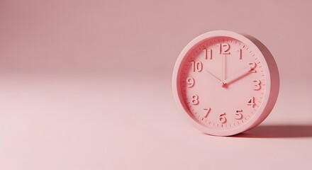 A simple pink clock on a pink background, minimalist and clean design