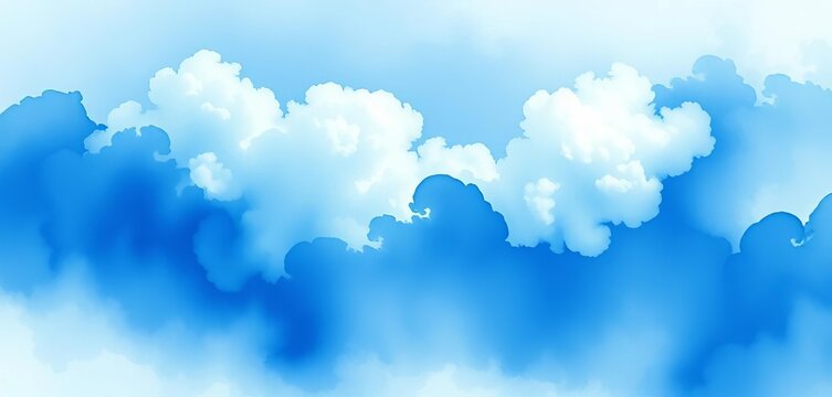 Abstract blue watercolor wash depicting fluffy clouds, soft gradients,  template,  art