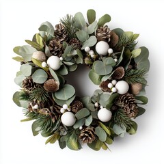 Christmas wreath with pine cones and festive decoration