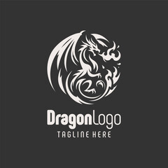 Minimalist Black White Dragon Drawing