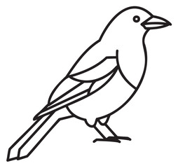 Fototapeta premium Simple outline of a bird perched on a branch in black and white - stock vector