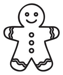 Black and white gingerbread man outline for coloring activities - stock vector
