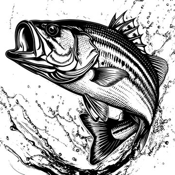 Dynamic striped bass leaping from water fishing action sketch artistic rendering wildlife