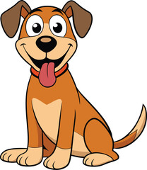 Cartoon flat vector illustration of a happy dog sitting with tongue out and wagging tail, cute playful pet mascot isolated on white background