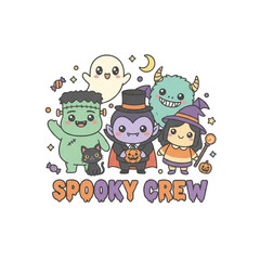 Cute Cartoon "Spooky Crew" for Halloween Design