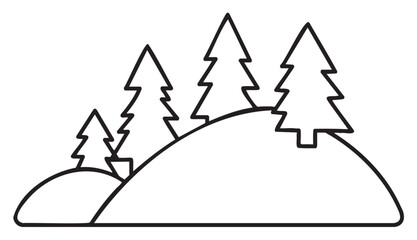 Fototapeta premium Minimalist evergreen trees line art on rolling hills - stock vector