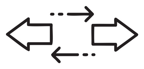 Minimalist hand-drawn directional arrows in opposite directions - stock vector
