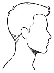 Silhouette of young caucasian male profile drawing in black and white - stock vector