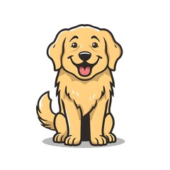 Fototapeta premium Adorable Golden Retriever Puppy Cartoon Mascot Sitting and Smiling Illustration