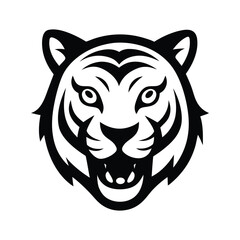 fierce tiger head illustration ? bold black and white tribal style, symmetrical animal face, strong line art design.eps