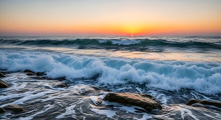 Sunrise Over Ocean Waves.