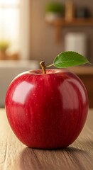 Red Apple on Wooden Table.