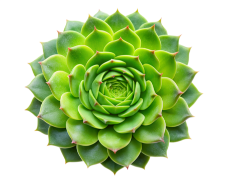 A vibrant green succulent plant in a geometric rosette pattern, isolated on transparent background - Powered by Adobe