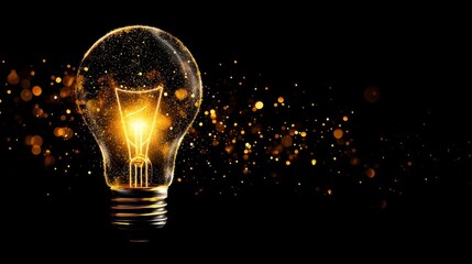 A glowing light bulb surrounded by shimmering bokeh lights symbolizes enlightenment, innovation,