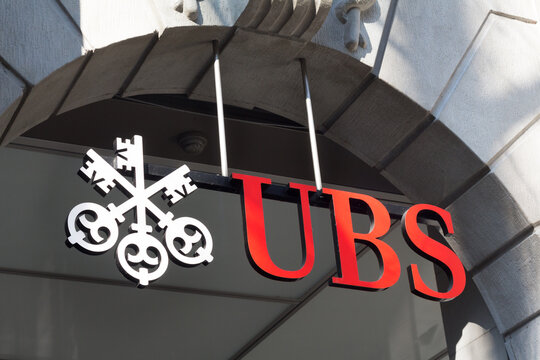 Zurich, Switzerland - March 30, 2025. UBS logo on UBS bank branch office. UBS is a multinational investment bank and financial services company founded and based in Switzerland