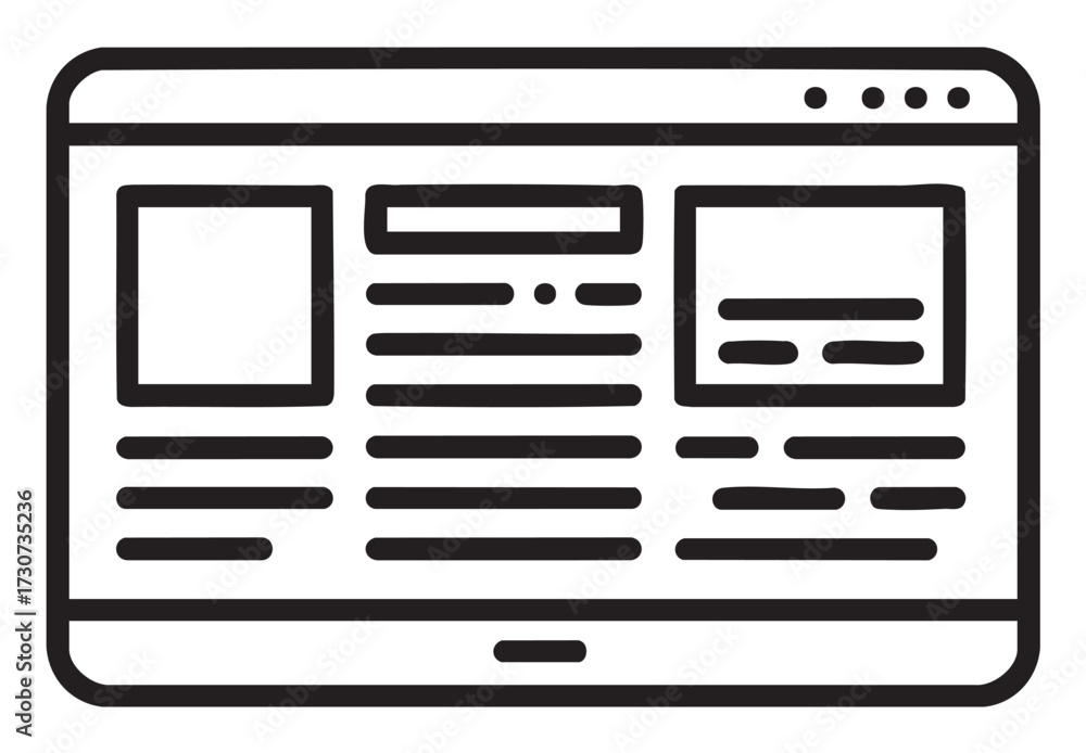 Wall mural simple monochrome website template layout with text and images on screen - stock vector