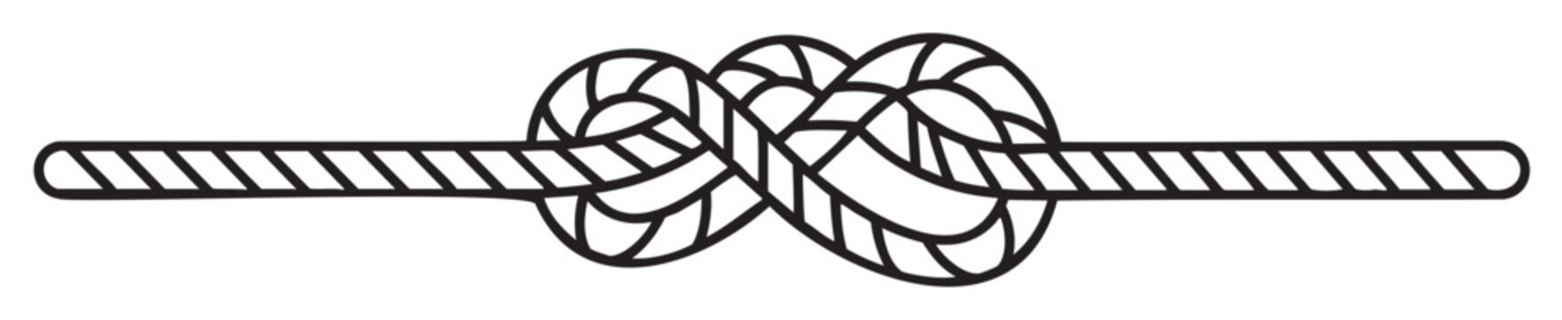 Black and white line drawing of a reef knot tied in a rope - stock vector