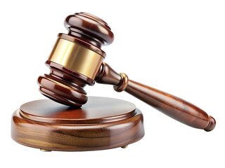 Wooden judges gavel and sound block isolated on transparent background
