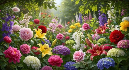 Vibrant Flower Garden Scene.