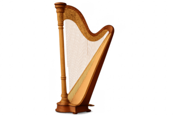Wooden harp musical instrument on transparent background