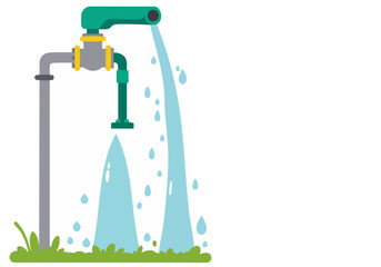A stylized illustration depicts a green water tap with flowing water, conveying freshness and purity. Clean, modern design for commercial use.