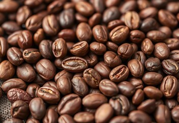 Fototapeta premium Close-up of raw cocoa beans, rich brown hues, textured surface, agriculture, nib