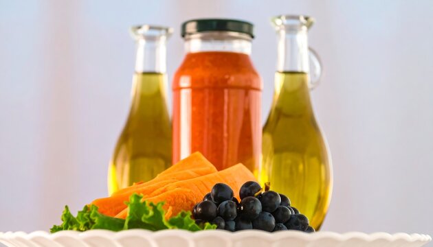 Healthy food display with vegetables and condiments - Powered by Adobe