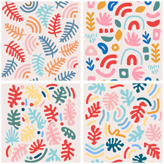 Obraz premium Botanical Abstract Floral Vector Illustration Background, Set of seamless patterns 