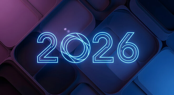 neon 2026 text on a futuristic background
