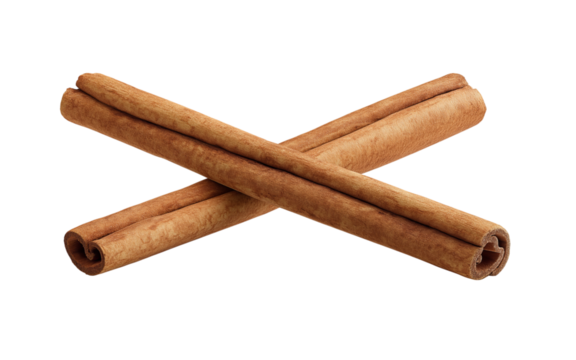 Two Cinnamon Sticks Crossed spice isolated on a transparent background