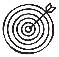 Black arrow hitting center of circular target symbolizing precision and accuracy - stock vector