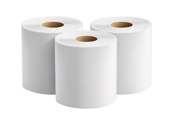 Three White Toilet Paper Rolls with Transparent Background isolated on a transparent background