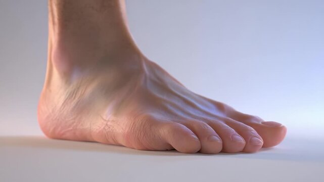 Side view of a bare foot resting on a flat surface.