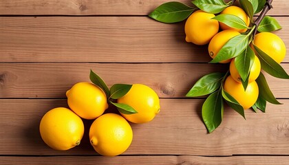 Vibrant yellow lemons arranged on a rustic wooden background, Sukkot banner design, slices, ripe