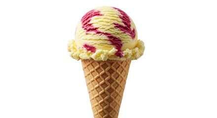 Vanilla Ice Cream Scoop With Berry Swirl In Waffle Cone