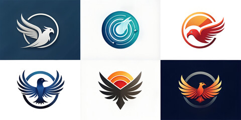 Bird, phoenix, hawk, eagle, circle wings logo symbol, creative collections. Bird, phoenix, hawk, eagle, logo symbol, creative collections set of circle bird icon template vector design
